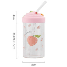 custom logo hand blown Borosilicate 490 ml drinking juice milk glass cup with Silicone lid and glass straw